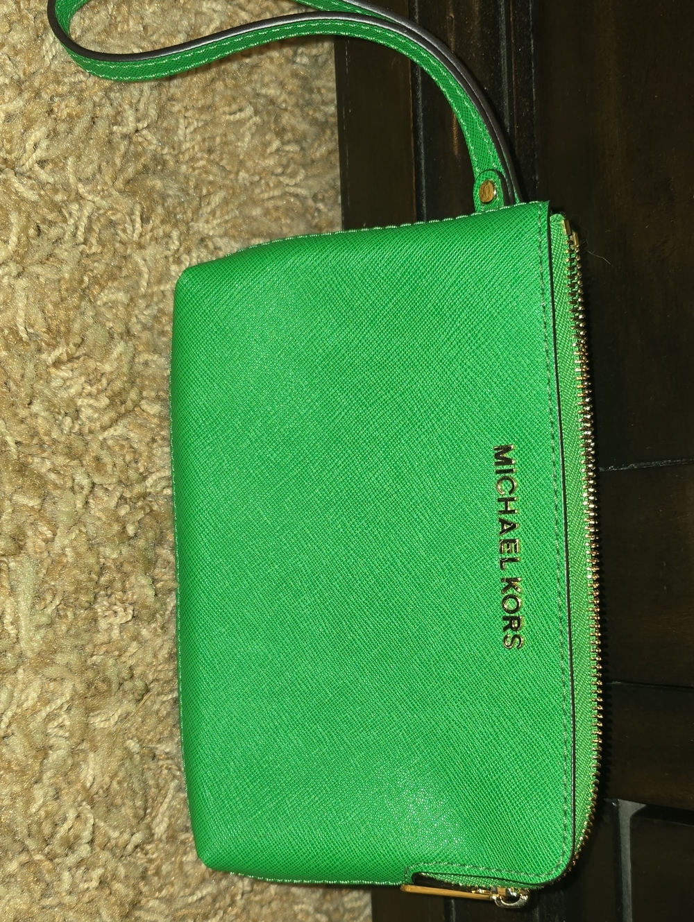 Michael Kors Green Saffiano Wristlet with Gold Hardware